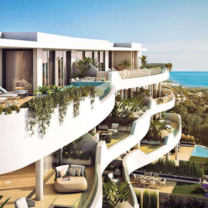 An urbanization with generous terraces