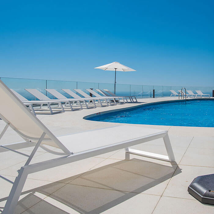 New built front line golf Scandinavian design apartments in Mijas Costa. Scandinavian concept swimming pool 