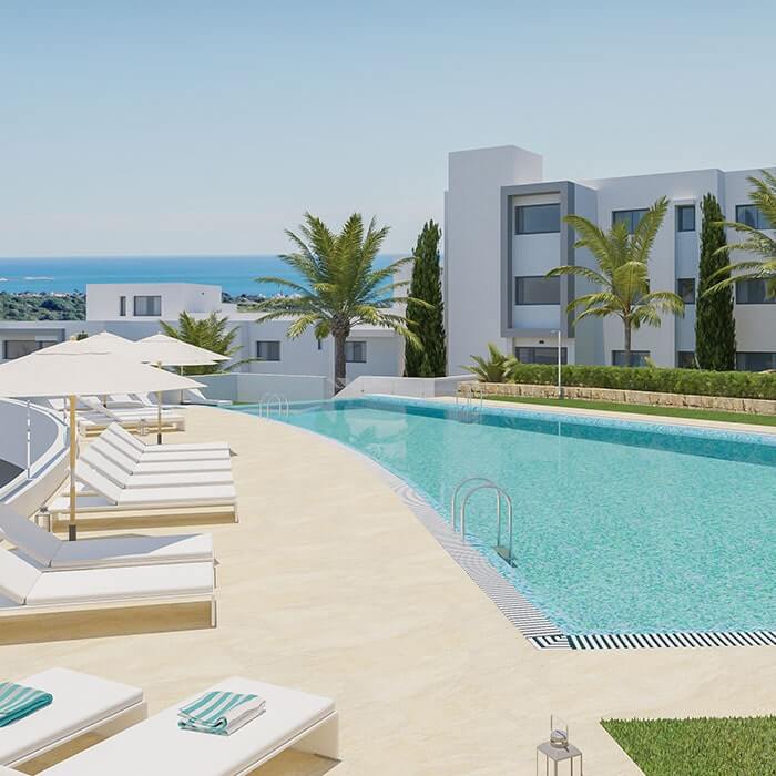 New first line golf development on the New Golden Mile, Estepona. Swimming pool with splendid views