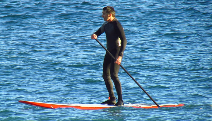 Paddle surfing near the shores of the Costa del Sol