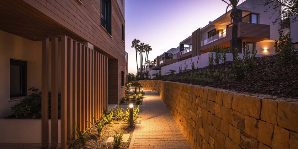 View of the illuminated footpaths along the development.