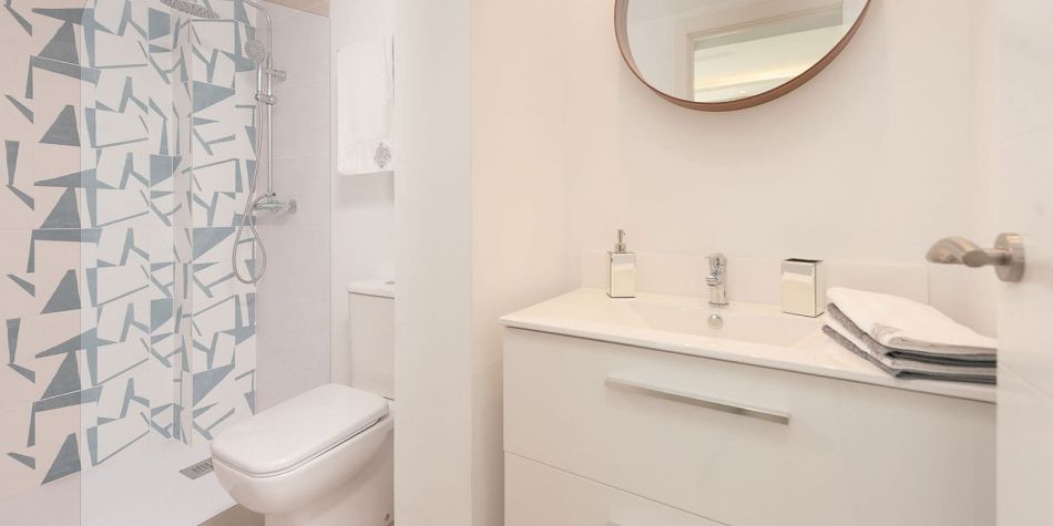 Master bathroom and large shower area - La Perla de Riviera show flat
