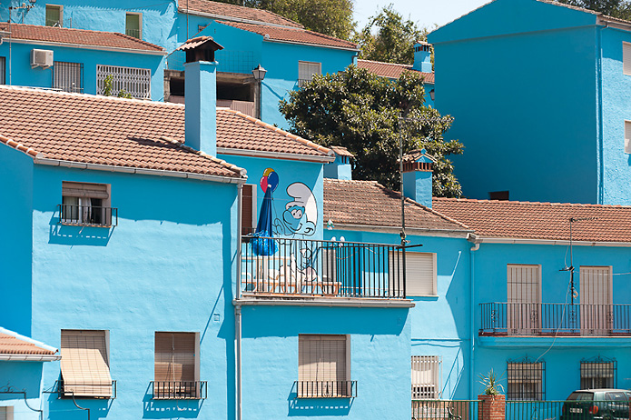 12 painters and around 4,000 litres of special Smurf blue paint have transformed the sleepy village.