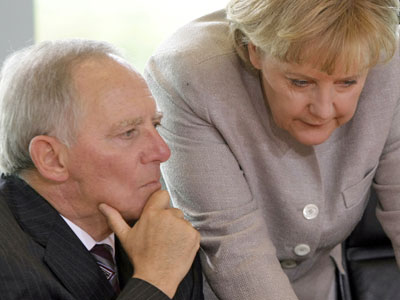 Angela Merkel-Wolfgang Schaeuble German finance minister Wolfgang Schaeuble with Angela Merkel
