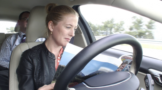 Reading at the wheel of a Volvo self-drive car Reading at the wheel of a Volvo self-driving car