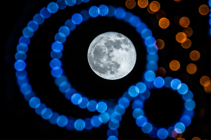 Moonlight and Christmas lights. Marbella, December 2012. 