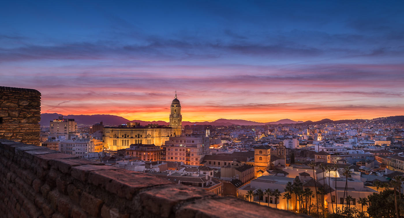 Málaga city at dusk