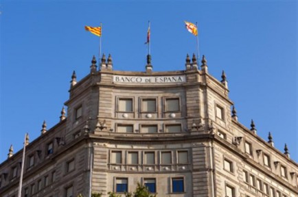 The Bank of Spain is the central national bank and the supervisor of the spanish bank system. On the first half of 2012 it has endured a lot of criticism for its possible responsibility in the banking crisis, specially because of the Bankia cases. This building, one of the official Bank of Spain headquarters, is located at plaza de Cataluña, Barcelona, Spain.
