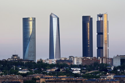 Cespa Tower, furthest right, is one of four iconic skyscrapers that have shaped Madrid's modern skyline.