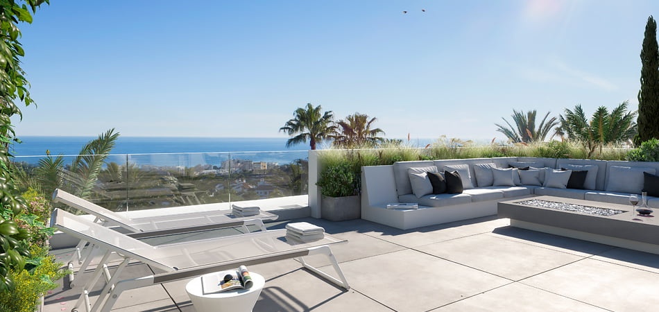 Views of the sea from the terraces at Le Blanc Marbella