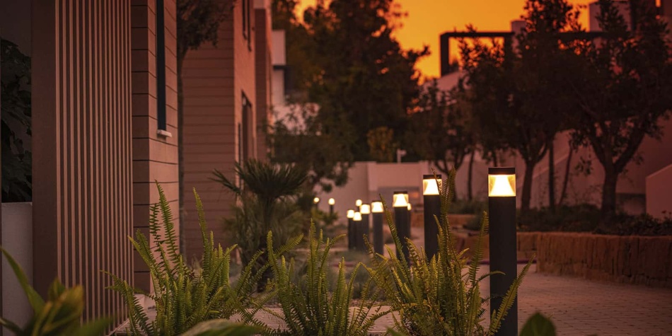 View of the illuminated footpaths along the development.